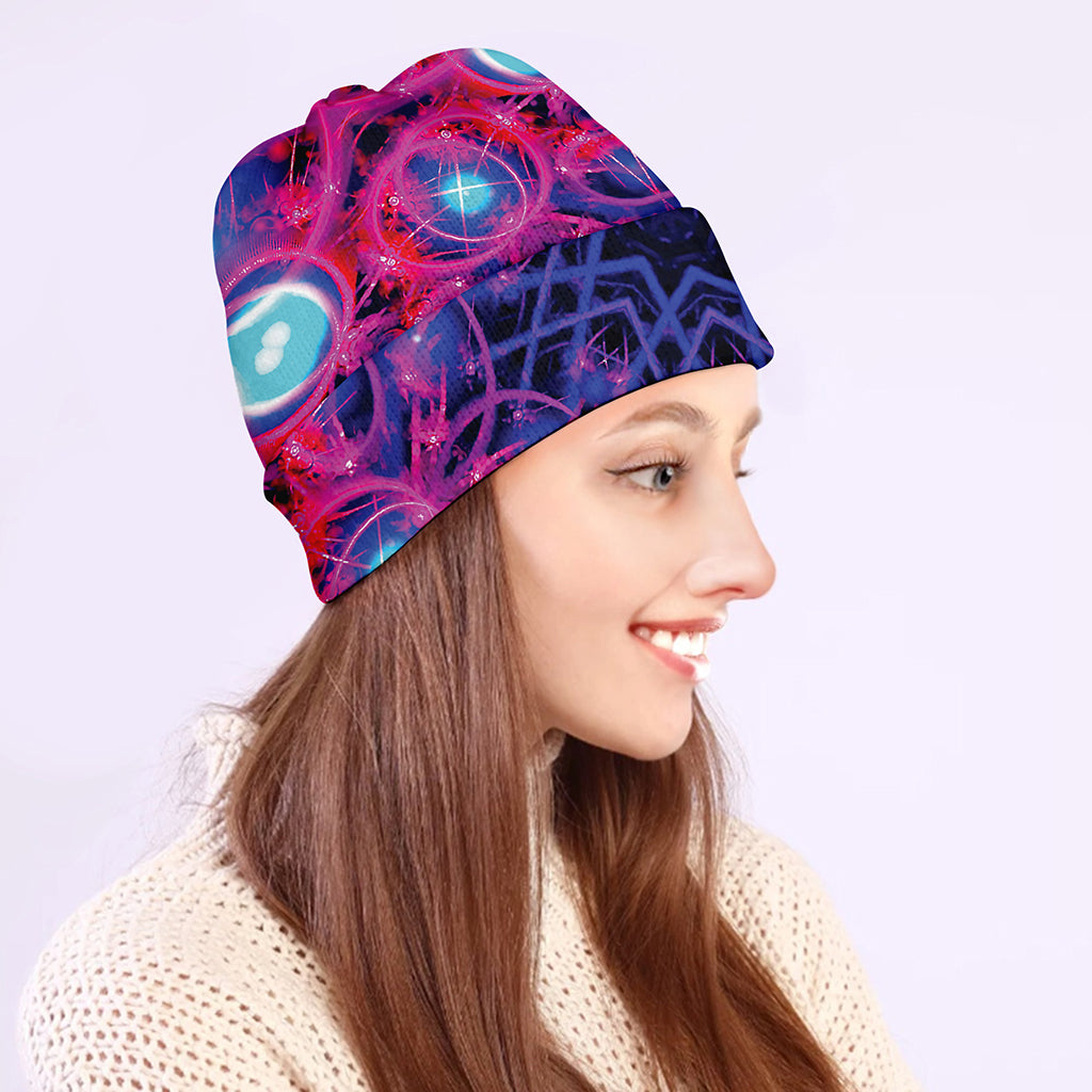 Purple And Blue Light Mandala Print Beanie