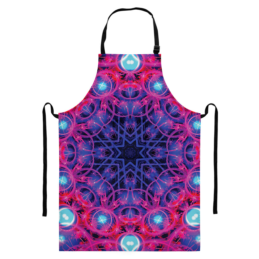 Purple And Blue Light Mandala Print Bib Apron With Pocket