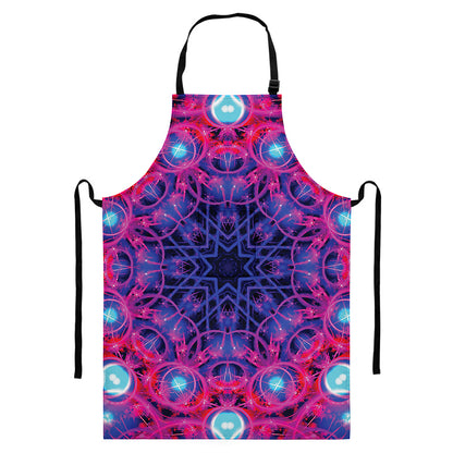 Purple And Blue Light Mandala Print Bib Apron With Pocket