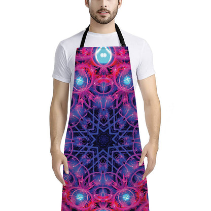 Purple And Blue Light Mandala Print Bib Apron With Pocket