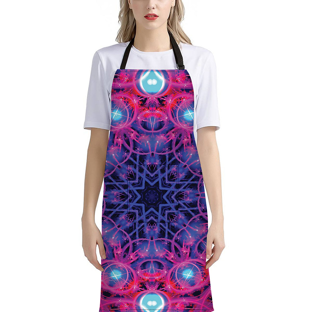 Purple And Blue Light Mandala Print Bib Apron With Pocket