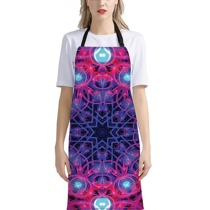 Purple And Blue Light Mandala Print Bib Apron With Pocket
