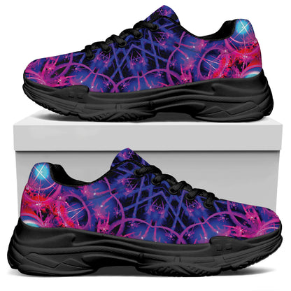 Purple And Blue Light Mandala Print Black Chunky Shoes