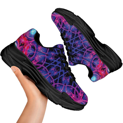 Purple And Blue Light Mandala Print Black Chunky Shoes