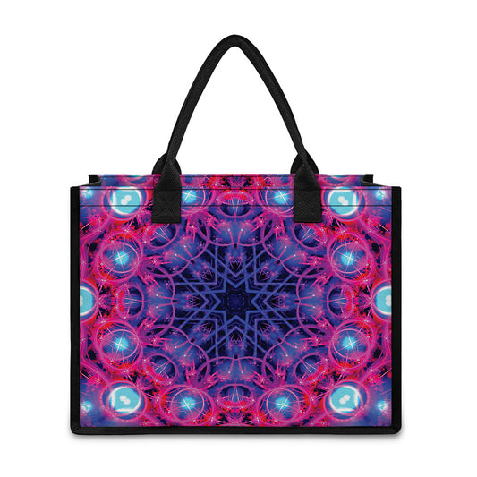 Purple And Blue Light Mandala Print Canvas Tote Bag