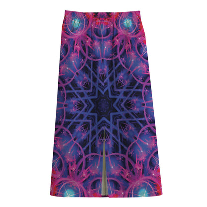 Purple And Blue Light Mandala Print Cotton Front Slit Maxi Skirt