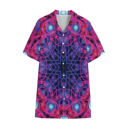 Purple And Blue Light Mandala Print Cotton Hawaiian Shirt