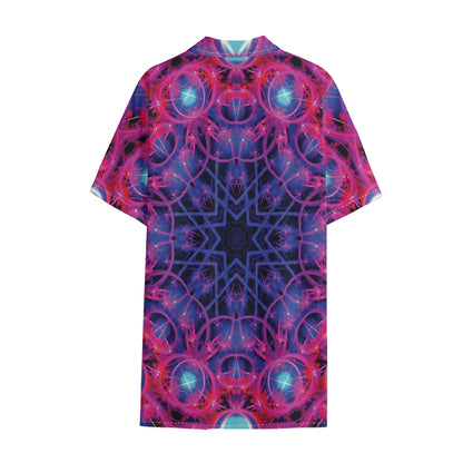 Purple And Blue Light Mandala Print Cotton Hawaiian Shirt