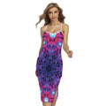 Purple And Blue Light Mandala Print Cross Back Cami Dress