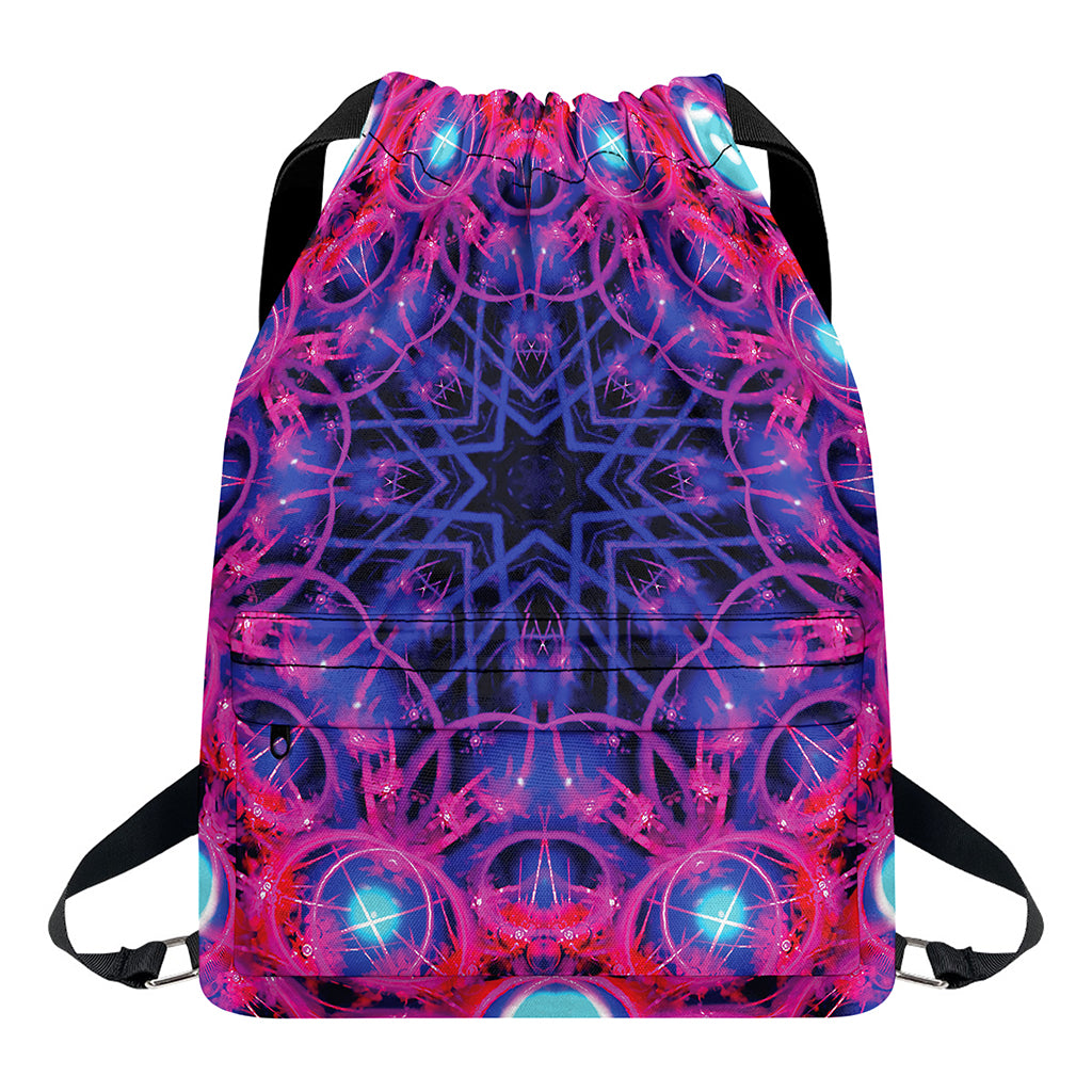 Purple And Blue Light Mandala Print Drawstring Backpack