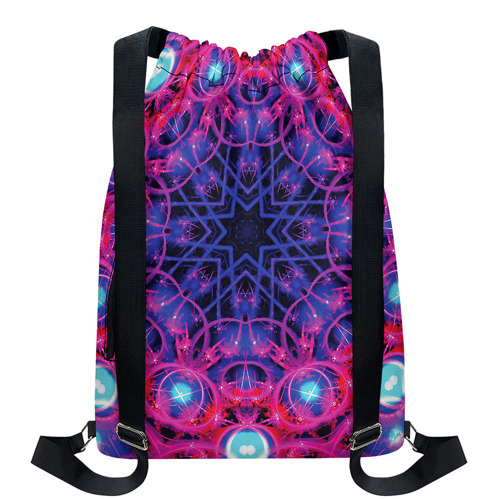 Purple And Blue Light Mandala Print Drawstring Backpack