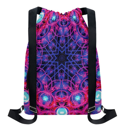 Purple And Blue Light Mandala Print Drawstring Backpack