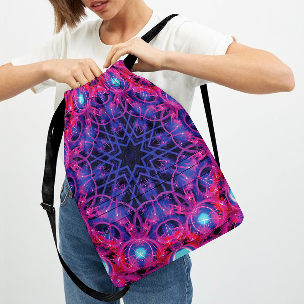 Purple And Blue Light Mandala Print Drawstring Backpack