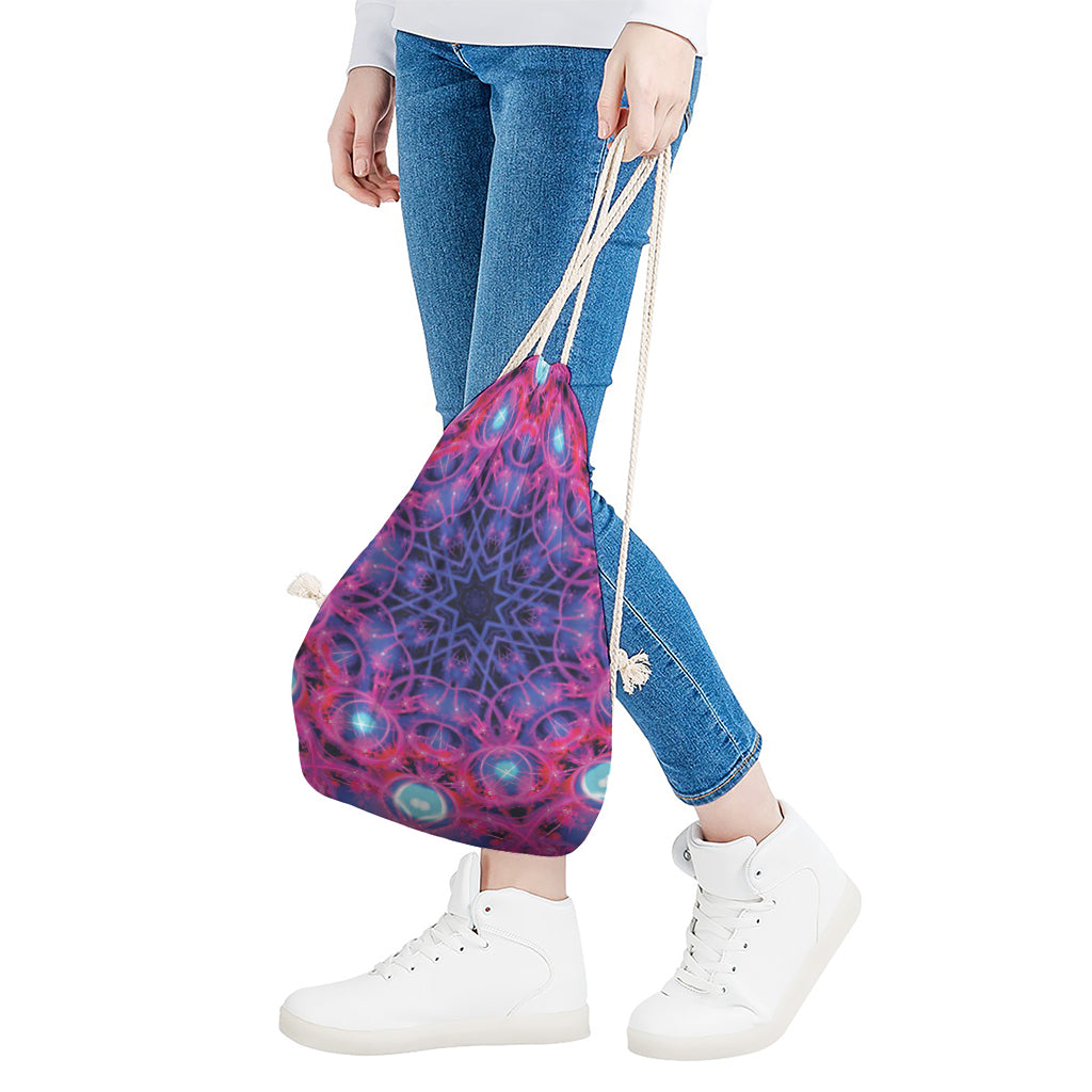 Purple And Blue Light Mandala Print Drawstring Bag