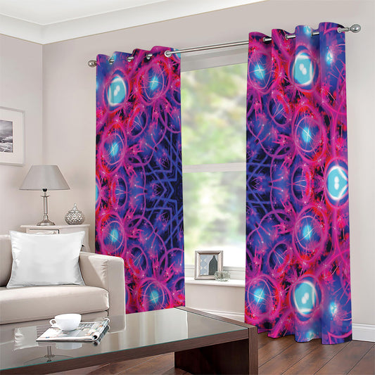 Purple And Blue Light Mandala Print Extra Wide Grommet Curtains