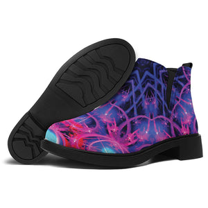 Purple And Blue Light Mandala Print Flat Ankle Boots