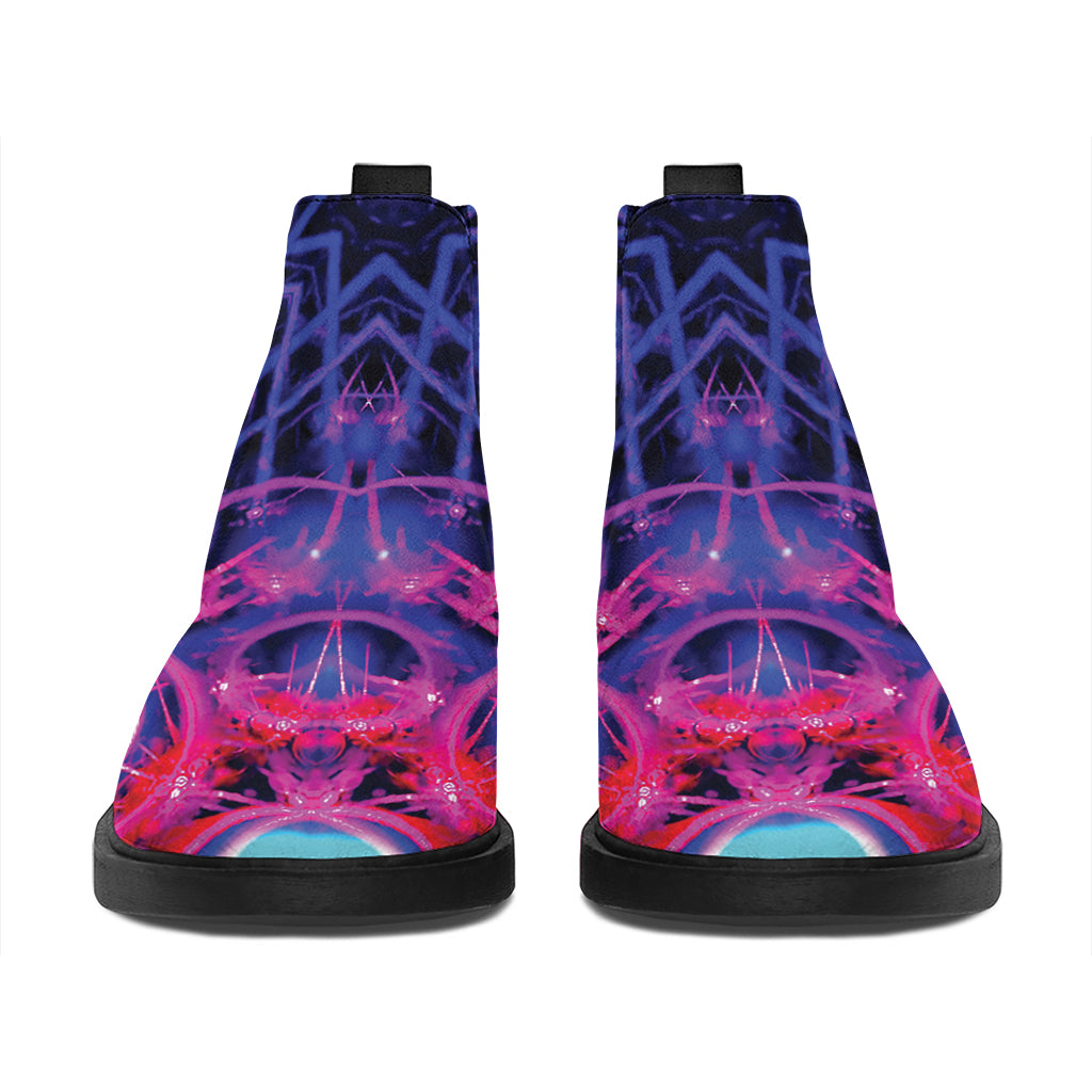 Purple And Blue Light Mandala Print Flat Ankle Boots