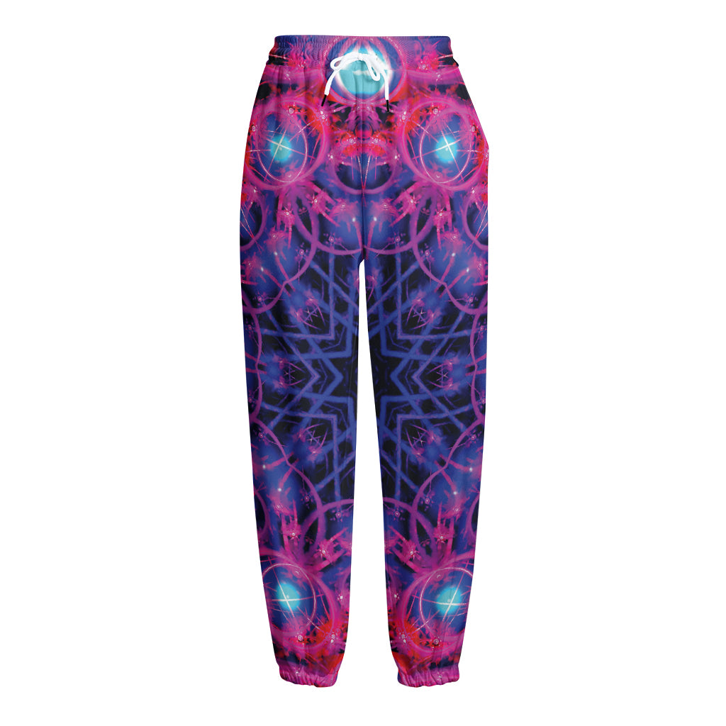 Purple And Blue Light Mandala Print Fleece Lined Knit Pants