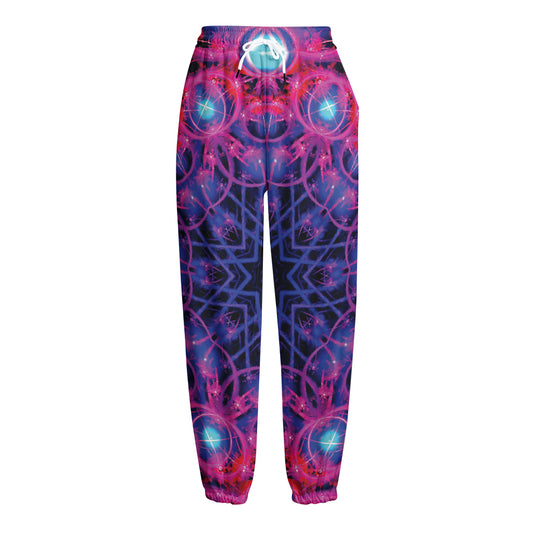 Purple And Blue Light Mandala Print Fleece Lined Knit Pants