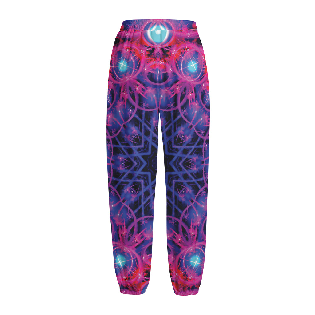 Purple And Blue Light Mandala Print Fleece Lined Knit Pants