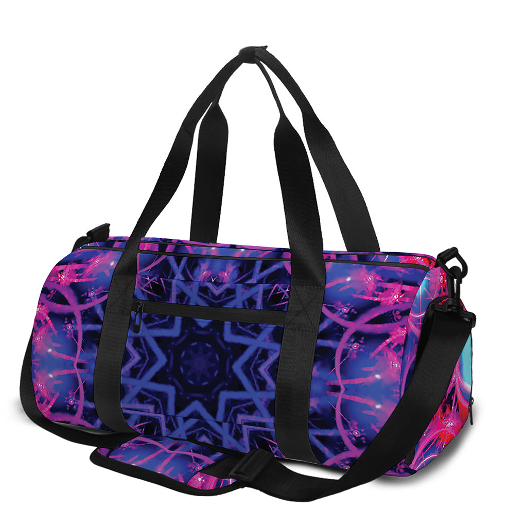 Purple And Blue Light Mandala Print Gym Bag
