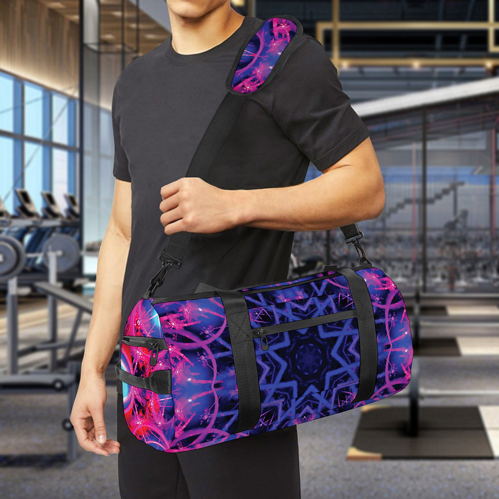 Purple And Blue Light Mandala Print Gym Bag