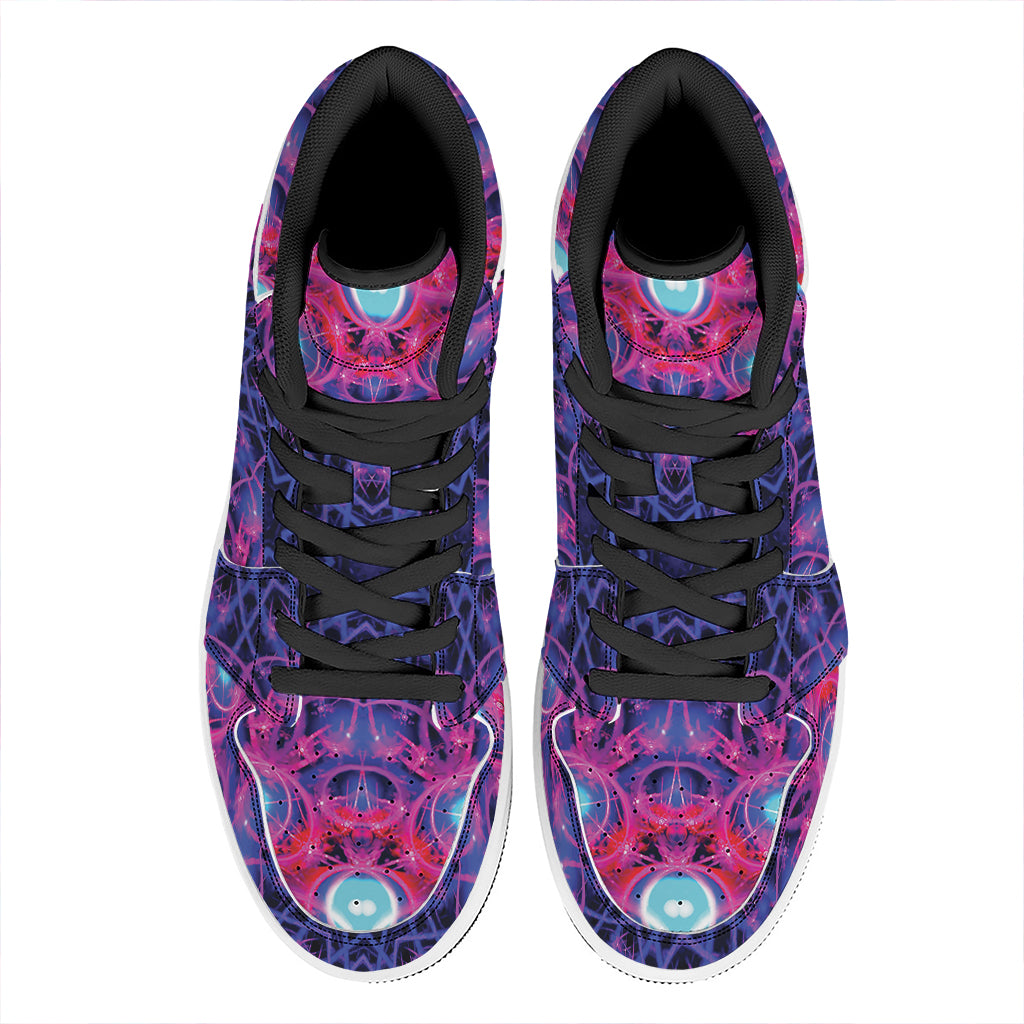 Purple And Blue Light Mandala Print High Top Leather Sneakers