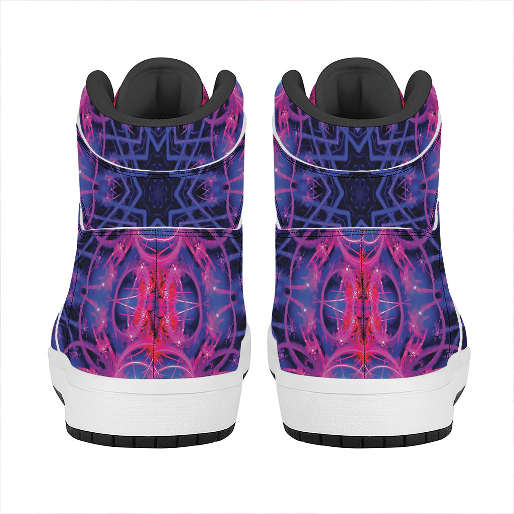 Purple And Blue Light Mandala Print High Top Leather Sneakers