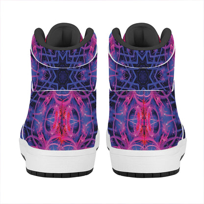 Purple And Blue Light Mandala Print High Top Leather Sneakers
