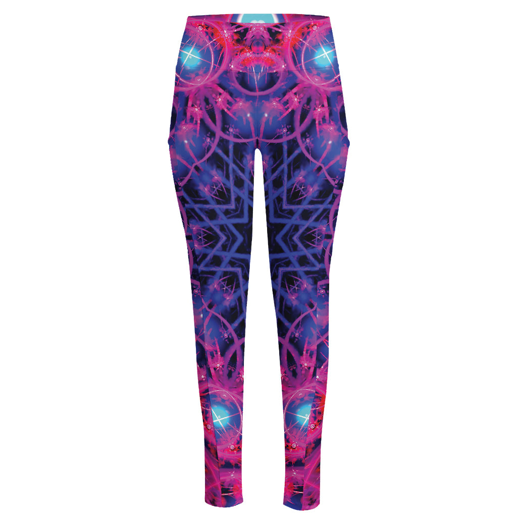 Purple And Blue Light Mandala Print High-Waisted Pocket Leggings