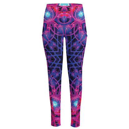 Purple And Blue Light Mandala Print High-Waisted Pocket Leggings