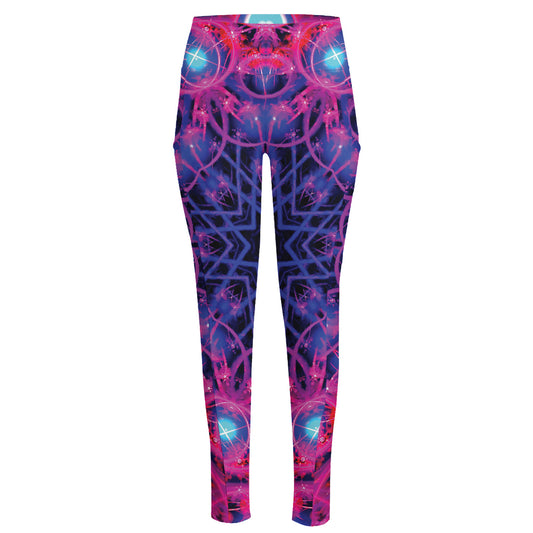 Purple And Blue Light Mandala Print High-Waisted Pocket Leggings