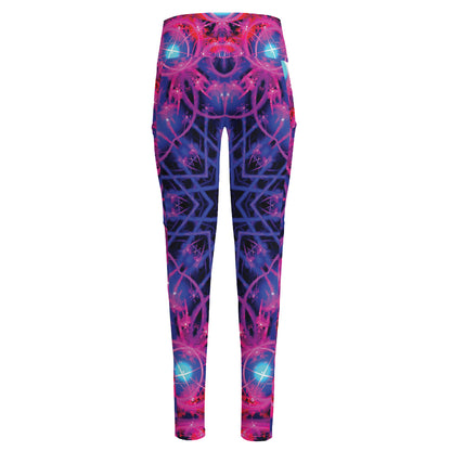 Purple And Blue Light Mandala Print High-Waisted Pocket Leggings