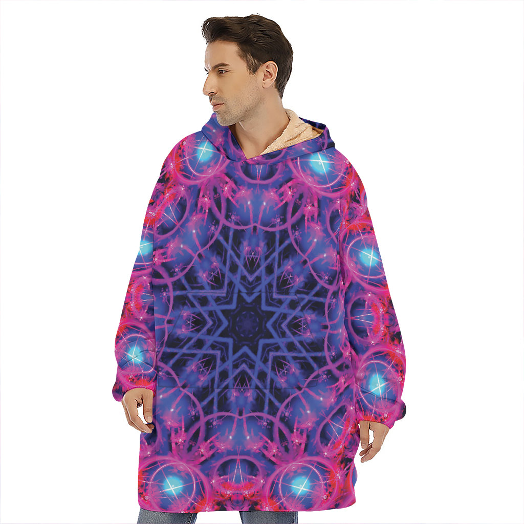 Purple And Blue Light Mandala Print Hoodie Blanket