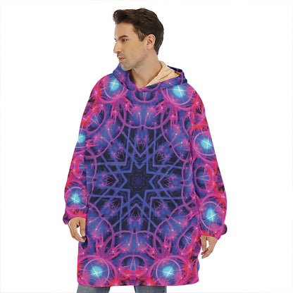 Purple And Blue Light Mandala Print Hoodie Blanket