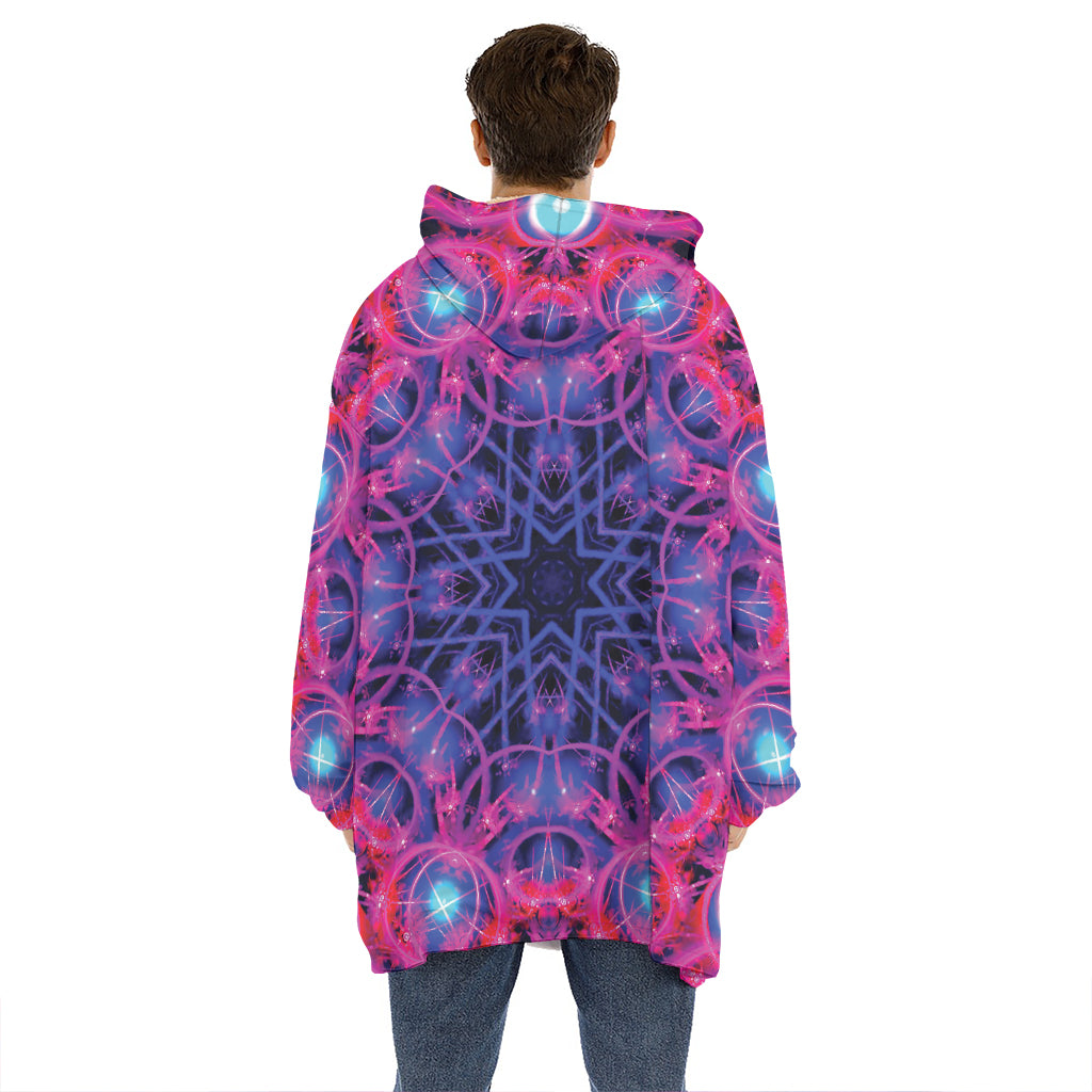Purple And Blue Light Mandala Print Hoodie Blanket