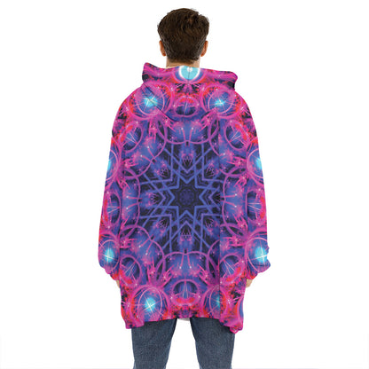 Purple And Blue Light Mandala Print Hoodie Blanket