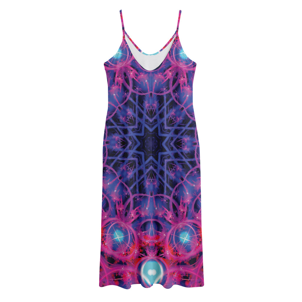 Purple And Blue Light Mandala Print Jersey Midi Cami Dress