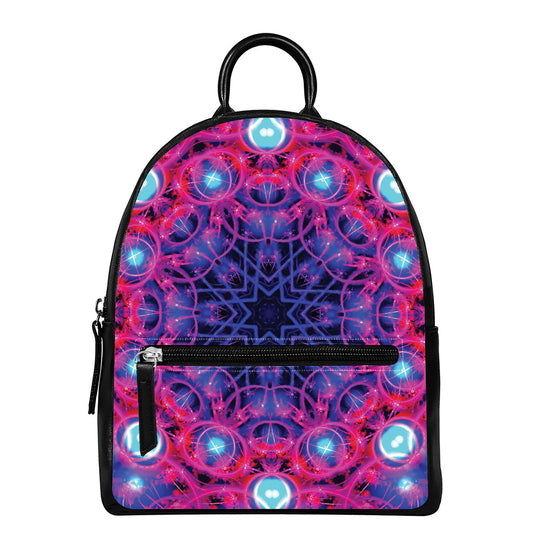 Purple And Blue Light Mandala Print Leather Backpack