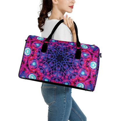 Purple And Blue Light Mandala Print Leather Duffle Bag