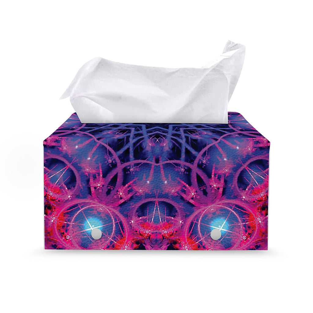 Purple And Blue Light Mandala Print Leather Tissue Box Cover