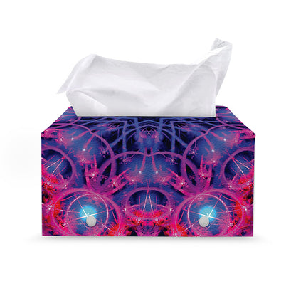 Purple And Blue Light Mandala Print Leather Tissue Box Cover