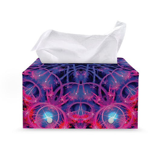 Purple And Blue Light Mandala Print Leather Tissue Box Cover