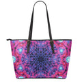 Purple And Blue Light Mandala Print Leather Tote Bag With Zipper