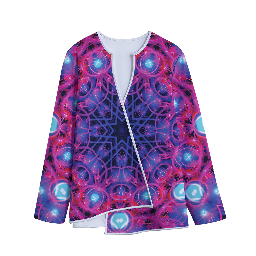 Purple And Blue Light Mandala Print Long Sleeve Short Coat