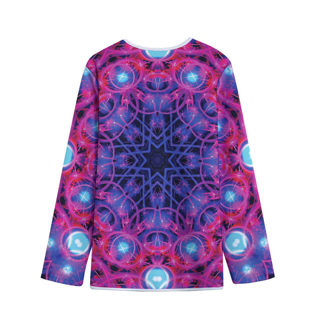Purple And Blue Light Mandala Print Long Sleeve Short Coat
