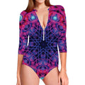 Purple And Blue Light Mandala Print Long Sleeve Swimsuit