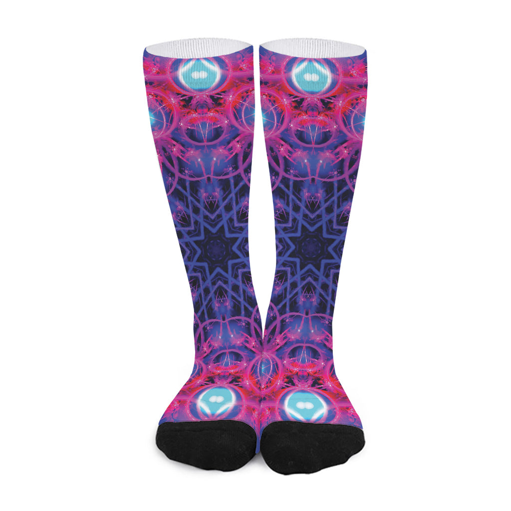 Purple And Blue Light Mandala Print Long Socks