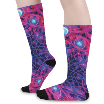 Purple And Blue Light Mandala Print Long Socks