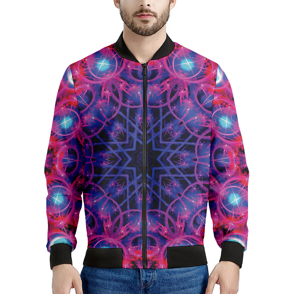 Purple And Blue Light Mandala Print Men's Bomber Jacket